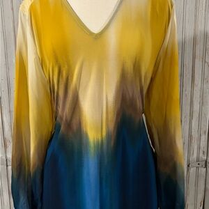 Yellow and Blue Ombre Long Sleeve Top
